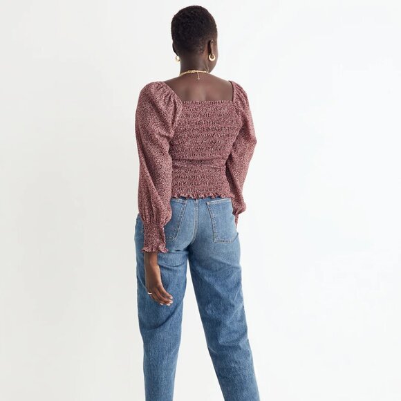 Madewell Lucie Bubble-Sleeve Smocked Top in Cottage Garden Vintage Mulberry XS - Picture 3 of 6